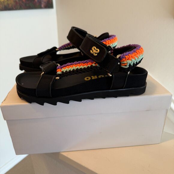 Sandro Olimpia Sandals Platform Flatform Colorful Straps - Picture 1 of 9